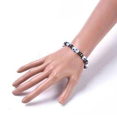 Handmade Evil Eye Lampwork Beads Stretch Bracelets BJEW-JB04461-01-1