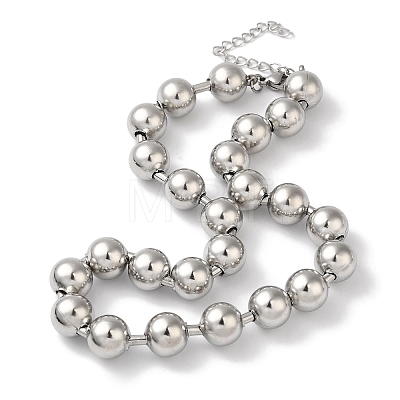 304 Stainless Steel Round Beads Necklace for Women NJEW-B107-01C-P-1