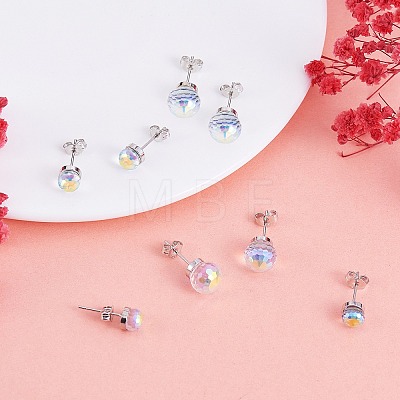 4 Pairs 4 Style Natural Quartz Crystal Round Ball Stud Earrings Set JE958A-1
