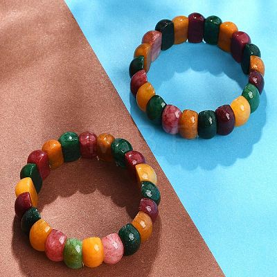 Dyed Natural Multi-Color Agate Beaded Stretch Bracelets for Women Men BJEW-M049-09A-1