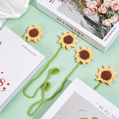 4Pcs Woolen Yarn Crochet Plant Bookmarks AJEW-CP0007-93-1