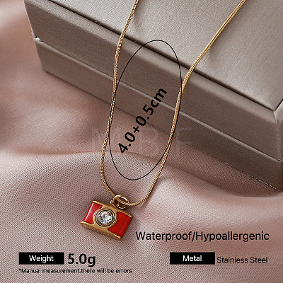Vintage 304 Stainless Steel Enamel Pendant Necklaces with Clear Cubic Zirconia for Women TA1970-2-1
