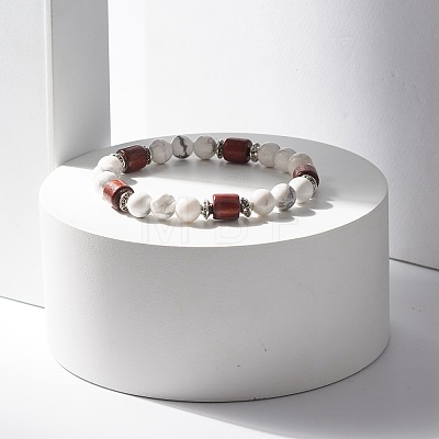 Natural Howlite Beaded Stretch Bracelet for Women or Men BJEW-JB07732-03-1