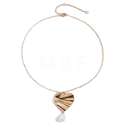 Zinc Alloy Textured Pendant Necklaces with Round Plastic Pearl Tassel FS-WG222B6-01-1