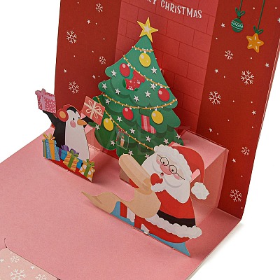 Square 3D Christmas Tree Pop Up Paper Greeting Card AJEW-P124-B02-1