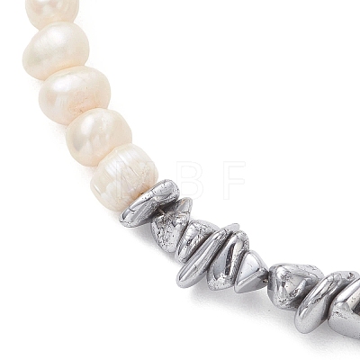 Synthetic Non-magnetic Hematite Chip with Potato Natural Pearl Beaded Necklaces NJEW-JN05894-01-1