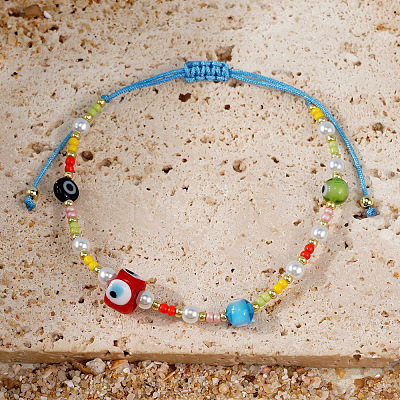 Imitation Pearl Round & Glass Evil Eye Braided Beaded Bracelets CU5744-1