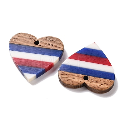 Independence Day Opaque Striped Resin & Walnut Wood Pendants RESI-U010-02V-1