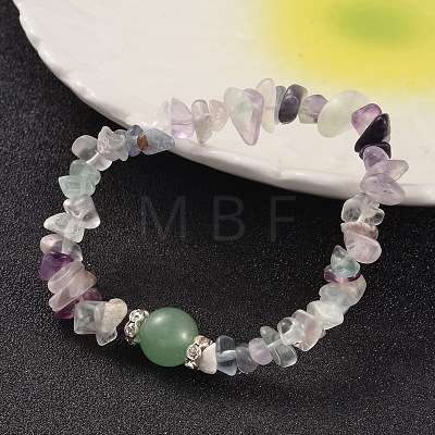 Chips Natural Fluorite Beaded Stretch Bracelets BJEW-JB02131-03-1