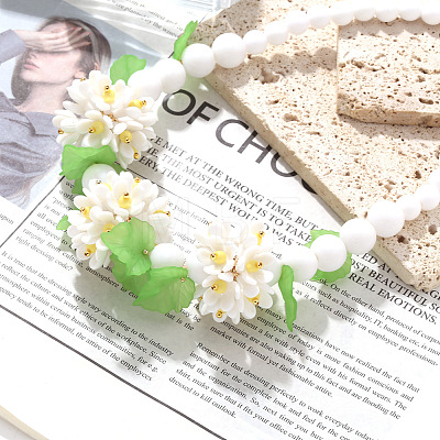 Flower Acrylic Round Graduated Beaded Bib Necklaces with Alloy End Chains FS-WGF8012-01-1