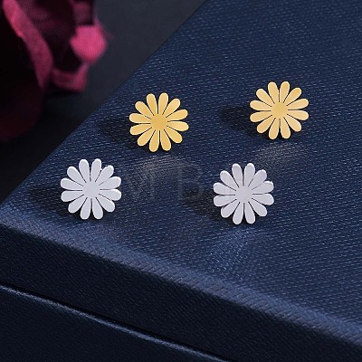 316 Surgical Stainless Steel Daisy Stud Earrings and Pendant Necklace JX377A-1