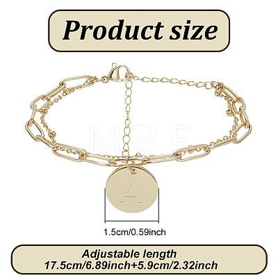 ANATTASOUL 1Pc Brass Paperclip & Satellite Chains Double Layer Multi-strand Bracelet with Initial Letter A Charms for Women BJEW-AN0001-01-1