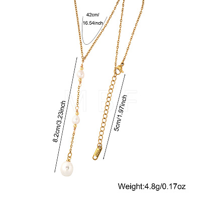 Adjustable Triple Faux Pearl Oval Tassel 304 Stainless Steel Lariat Y Necklaces for Women UT5440-1-1