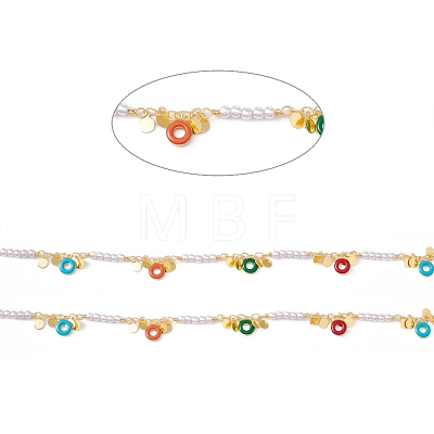 Handmade Eco-friendly Brass Enamel Ring & Flat Round Charms Chain CHC-E025-24G-1