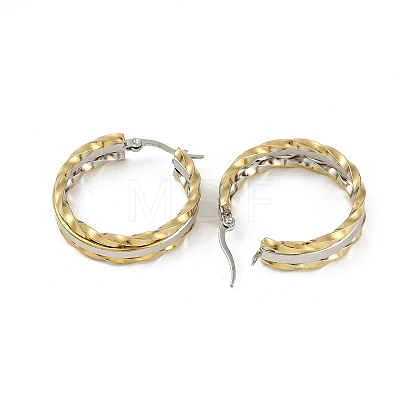 PVD Vacuum Plating 201 Stainless Steel Two Tone Twist Hoop Earrings for Women EJEW-F345-22GP-1