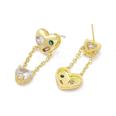 Colorful Cubic Zirconia Heart Tassel Dangle Stud Earrings EJEW-I277-19G-1