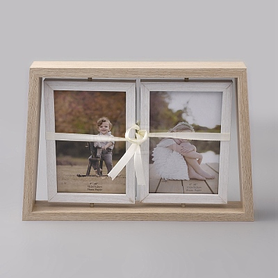 Wood with Glass Double Rotatable Photo Frame Stand AJEW-WH0481-645B-01-1