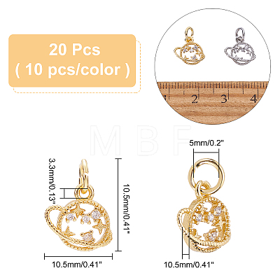 ARRICRAFT 20Pcs 2 Colors Brass Micro Pave Clear Cubic Zirconia Pendants KK-AR0002-13-1