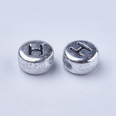 Silver Color Plated Acrylic Horizontal Hole Letter Beads X-PB43C9070-H-1