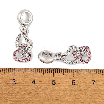 Rack Plating Alloy Crystal & Light Rose Rhinestone European Dangle Charms FIND-C055-18P-1