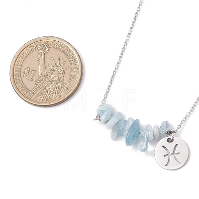 Natural Aquamarine Chip & Constellation Pendant Necklaces NJEW-JN05084-12-1