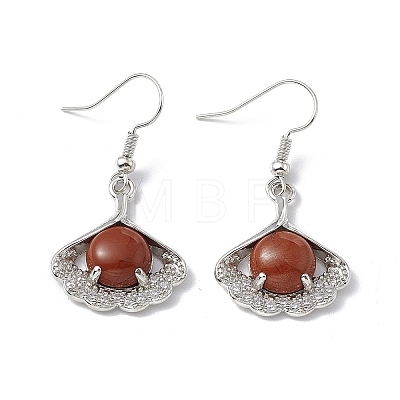 Natural Red Jasper Ginkgo Leaf Dangle Earrings with Crystal Rhinestone EJEW-A092-03P-22-1