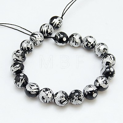 Natural Black Agate Beads Strands G-C077-10mm-3B-1