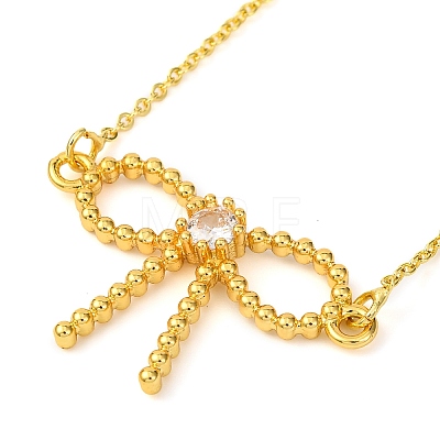 Brass Clear Cubic Zirconia Bowknot Pendant Necklaces NJEW-F326-03G-1