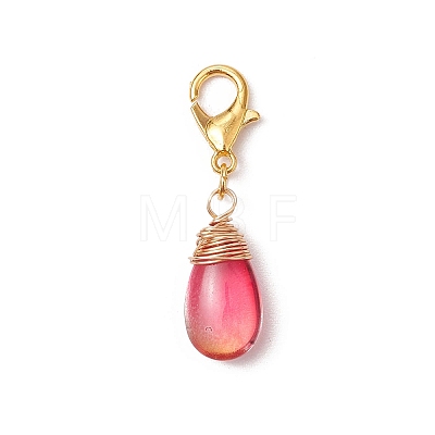 Wire Wrapped Glass Teardrop Pendant Decorations HJEW-JM02974-02-1