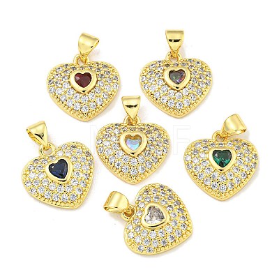 Heart Rack Plating Brass Micro Pave Cubic Zirconia Charms KK-Z053-17G-1