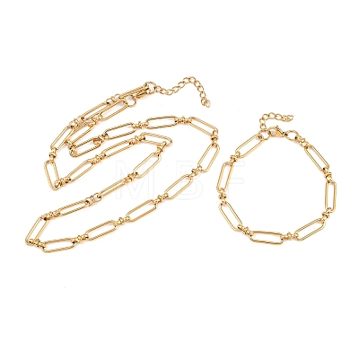 304 Stainless Steel Paperclip Chains Bracelet & Necklace Jewelry Sets SJEW-L199-02G-1