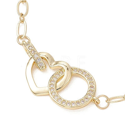 Brass Micro Pave Clear Cubic Zirconia Ring & Heart Link Bracelets BJEW-JB13158-1