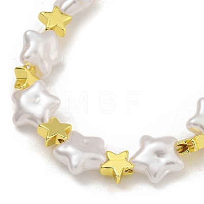 Rack Plating Brass & ABS Plastic Pearl Beads Star Beaded Necklaces for Women NJEW-C059-19G-1