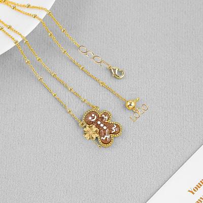 Christmas Brass Enamel Gingerbread Man with Clover Pendant Necklaces FS-WGDCCA1-01-1