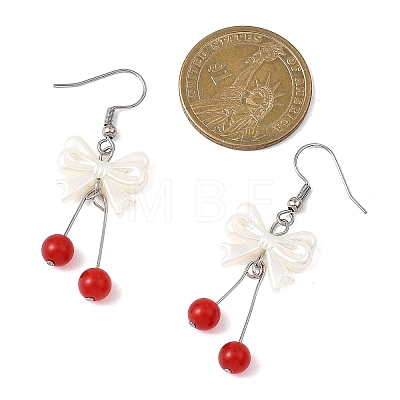 Bowknot ABS Plastic Imitation Pearl Dangle Earrings EJEW-JE06767-1