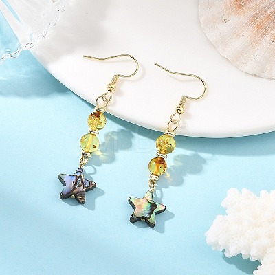 Natural Amber & Abalone Shell/Paua Shell Beads Dangle Earrings EJEW-JE07315-02-1