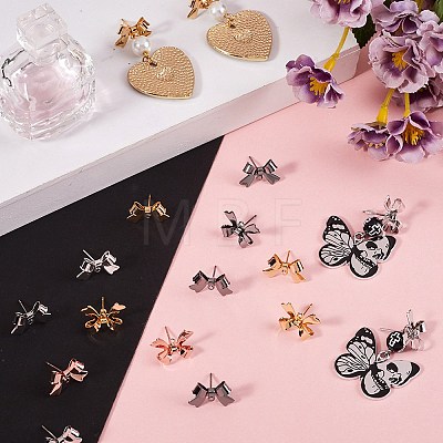 50Pcs 5 Colors Bowknot Brass Stud Earring Findings KK-SP0001-47-1