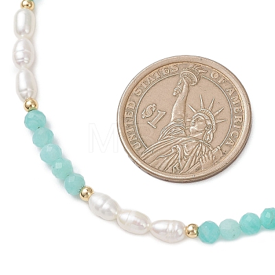 Faceted Round Natural Amazonite and Rice Natural Pearl Beaded Necklaces for Women NJEW-JN05816-04-1