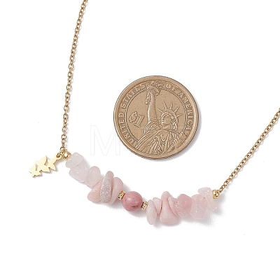 Natural Rhodochrosite & Pink Opal & Rose Quartz Chip and Round Beaded Pendant 304 Stainless Steel Cable Chain Necklaces for Women NJEW-JN05741-02-1
