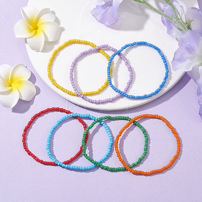 7 PCS Rainbow Style Glass Seed Beads Bracelets Sets for Women BJEW-JB10065-02-1