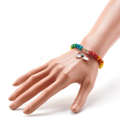 Cute Rainbow Alloy Enamel Charm Bracelet for Kid BJEW-JB06779-1