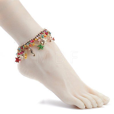 Ocean Animal Theme Braided Anklet AJEW-AN00457-1