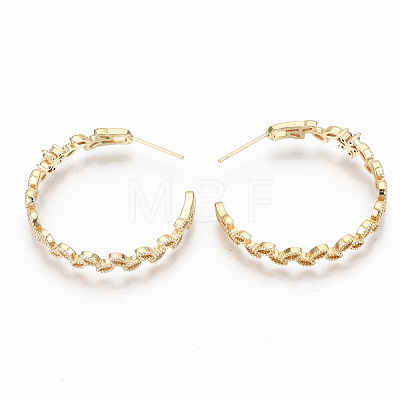 Brass Micro Pave Clear Cubic Zirconia Half Hoop Earrings KK-R117-049-NF-1