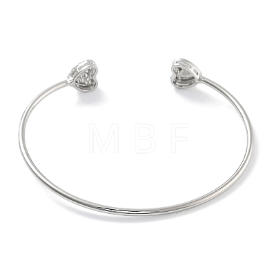 Heart Clear Cubic Zirconia Cuff Bangles BJEW-Z072-01P-1