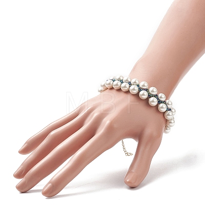 Shell Pearl & Glass Seed Braided Beaded Bracelet for Women BJEW-JB09143-1