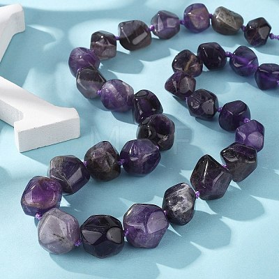 Natural Amethyst Nuggets Beaded Necklaces for Women Men NJEW-K388-01E-1