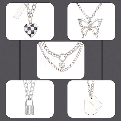 18Pcs 18 Style Alloy Curb & Paperclip & Herringbone Chain Necklaces Set NJEW-AN0001-43-1