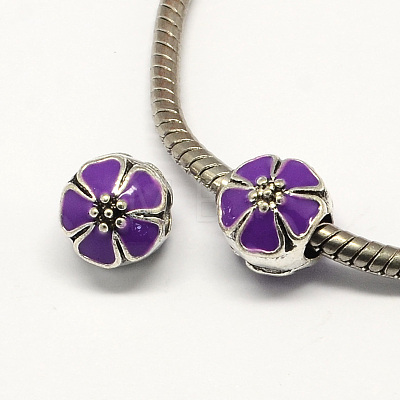 Alloy Enamel Flower Large Hole Style European Beads MPDL-R036-51D-1