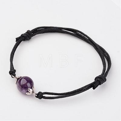 Adjustable Natural Gemstone and Waxed Cotton Cord Bracelets BJEW-JB02333-1