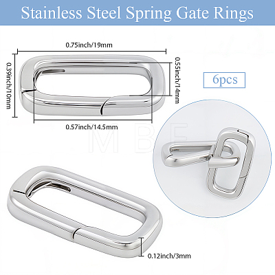 6Pcs Stainless Steel Spring Gate Rings STAS-BBC0008-34B-1